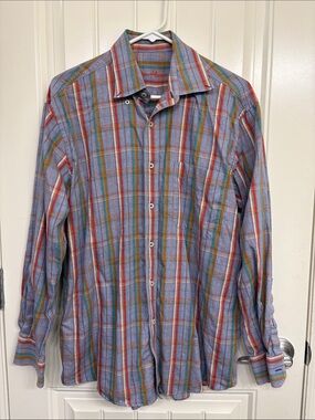 Alan Flusser Blue Multicolor Plaid Button-Down Shirt